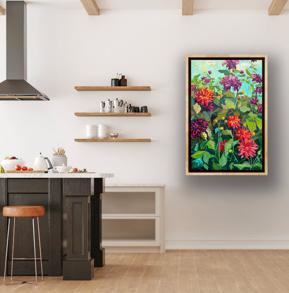 Framed limited reproduction of “Dilly Dahlias”