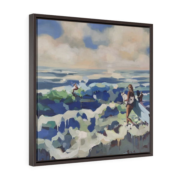 Framed limited edition canvas print of “Dog in Tow”