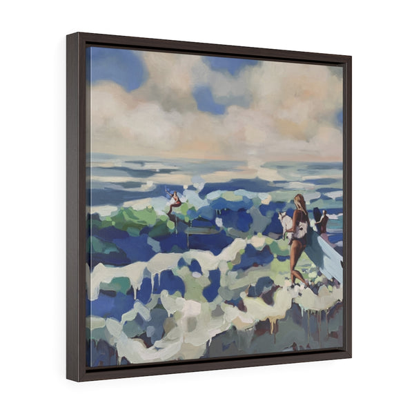 Framed limited edition canvas print of “Dog in Tow”