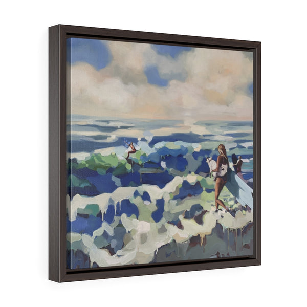 Framed limited edition canvas print of “Dog in Tow”